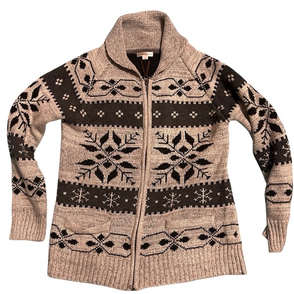 warehouse one Sweaters - Cozy Grey Wool Zipper Patterned Sweater Medium